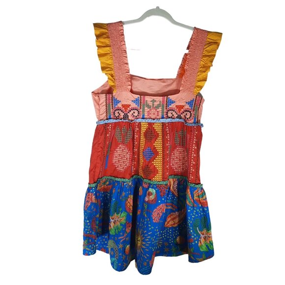 Farm Rio colorblock embroidered tropical tiered ruffle mini dress - Picture 5 of 13